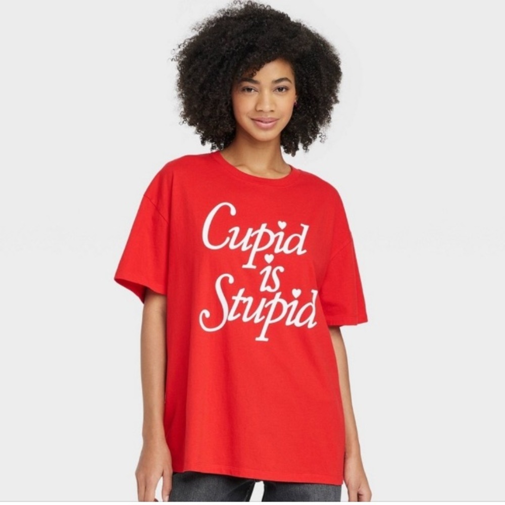 Galentine's Mighty Fine NWT “Cupid is Stupid” Valentine’s Tee M,1X,2X,3X